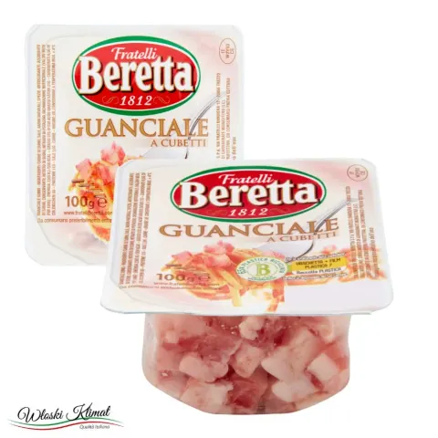 Guanciale - policzek wieprzowy sezonowany krojony w kostkę Beretta 100g