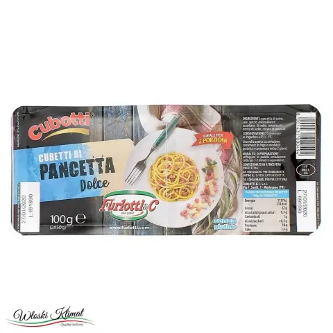 Boczek krojony w kostkę Pancetta Dolce a Cubotti Furlotti & C (2x50g) 100g