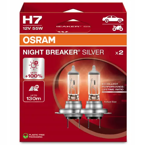 OSRAM H7 12V 55W PX26d NIGHT BREAKER SILVER do +100% jaśniejsze światło
