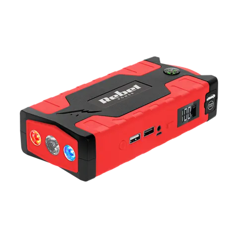 Jump starter - power bank z przewodami rozruchowymi i kompresorem