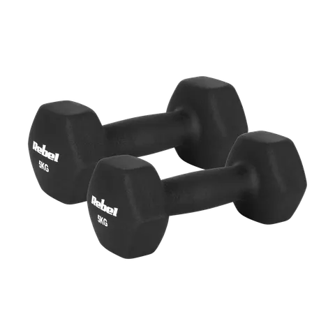 Hantelki żeliwne neoprenowe HEX 2x5 kg REBEL ACTIVE