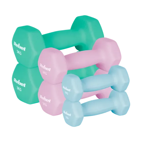 Zestaw hantelków żeliwnych neoprenowych HEX 12 kg REBEL ACTIVE