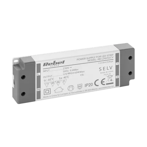 Zasilacz Rebel do sznurów LED 12V/5A max.60W IP20