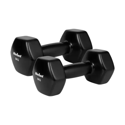 Hantelki żeliwne winylowe HEX 2x 5 kg REBEL ACTIVE