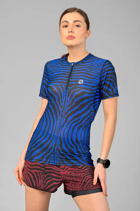 Koszulka sportowa damska Zip Zebra Blue Fusion