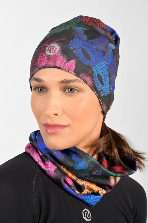 Dwustronna czapka smerfetka ocieplana Mosaic Masque - Black