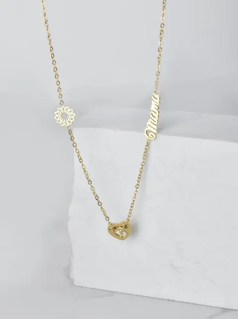 Naszyjnik Mama, serce, stópki, złoty S304711Z00