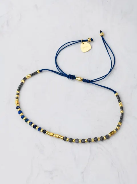 Bransoletka Lapis Lazuli, Kordieryt, sznurek, złoty S105595Z00