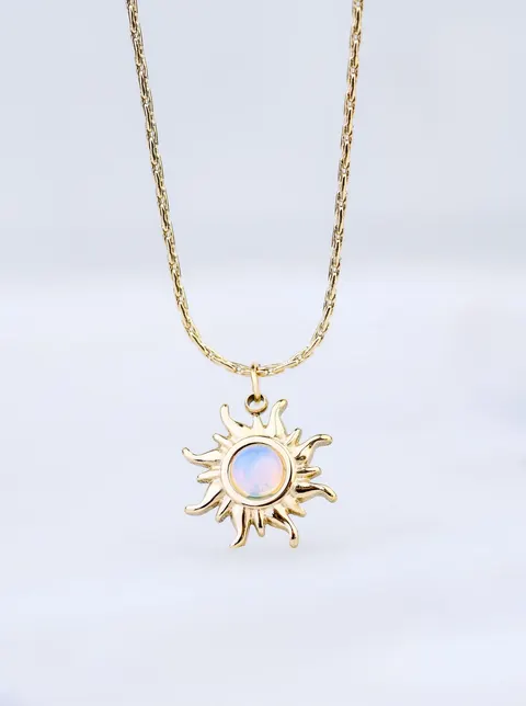 Naszyjnik słońce, Opal, stal pozłacana S309340Z00