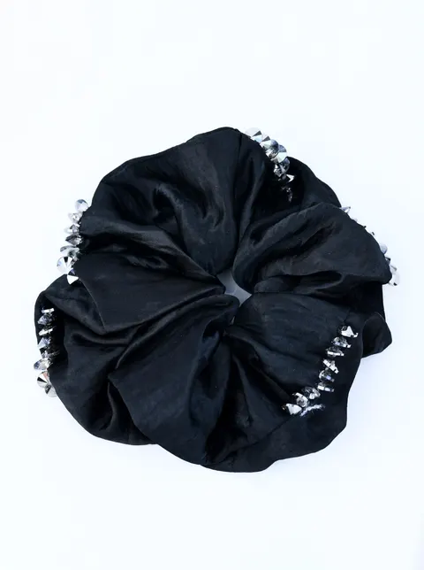 Gumka do włosów typu scrunchie - czarna z kryształkami, O614306P00