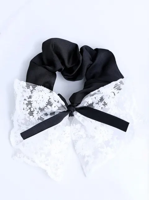 Gumka do włosów typu scrunchie, kokarda, koronka, czarny O614387P00