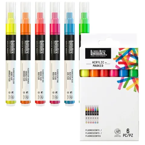 Pisaki akrylowe Liquitex Acrylic Marker zestaw 6 szt. Fine 2 mm Fluorescent