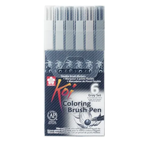 Zestaw pisaków Koi Coloring Brush Pens Sakura SZAROŚCI 6 szt