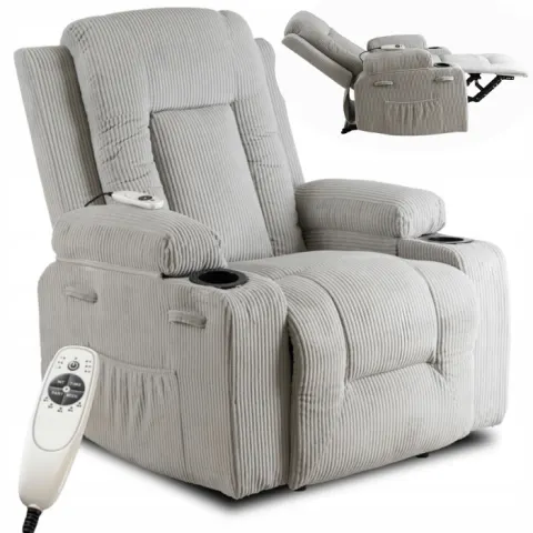 Fotel Masujący Comfort BOX Szary Sztruksowy