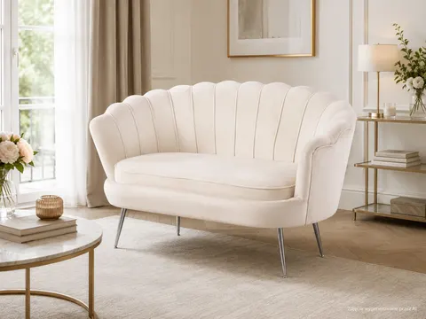 Sofa dwuosobowa MALMO kremowa – welur, srebrne metalowe nogi