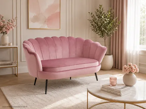Sofa dwuosobowa MALMO Różowa– welur, czarne metalowe nogi