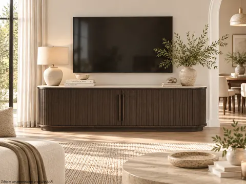Szafka RTV NORTH w kolorze dąb espresso/blat ceramiczny 180 cm