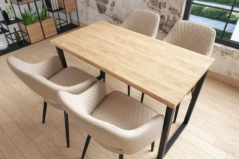 Stół do jadalni VORIN 128 cm Dąb Złoty Craft/Czarny