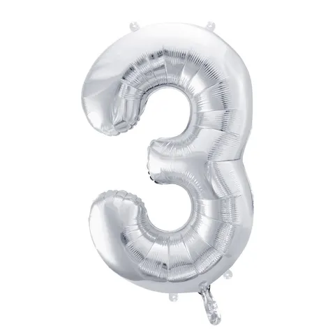 Balon foliowy cyfra 3 srebrny 85 cm