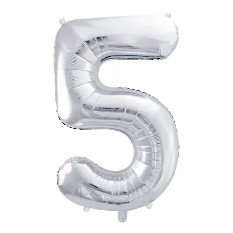 Balon foliowy cyfra 5 srebrny 85 cm