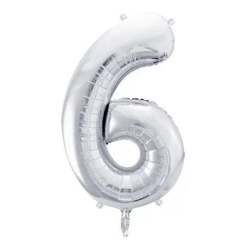 Balon foliowy cyfra 6 srebrny 85 cm
