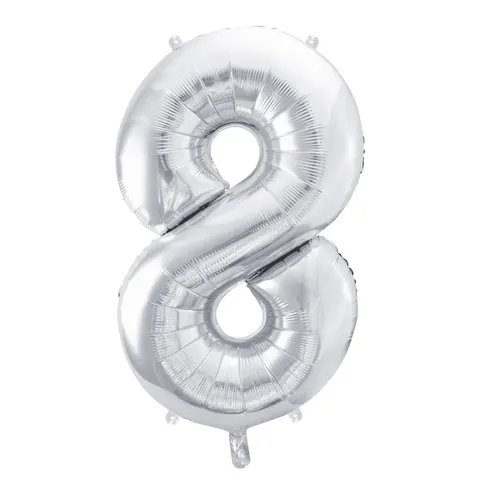 Balon foliowy cyfra 8 srebrny 85 cm