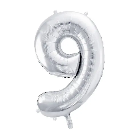 Balon foliowy cyfra 9 srebrny 85 cm