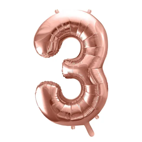 Balon foliowy cyfra 3 różowe złoto 85 cm
