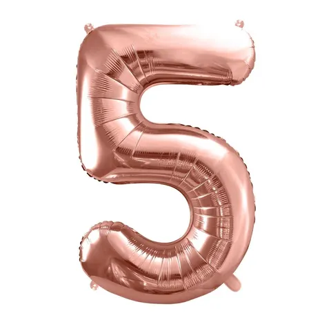 Balon foliowy cyfra 5 różowe złoto 85 cm