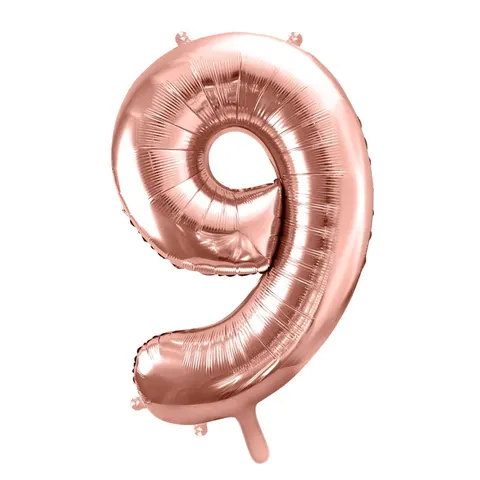 Balon foliowy cyfra 9 różowe złoto 85 cm