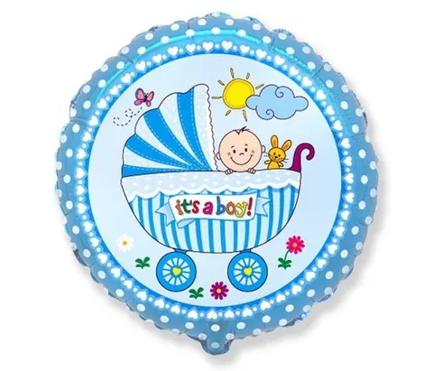 Balon foliowy wózek niebieski 45 cm