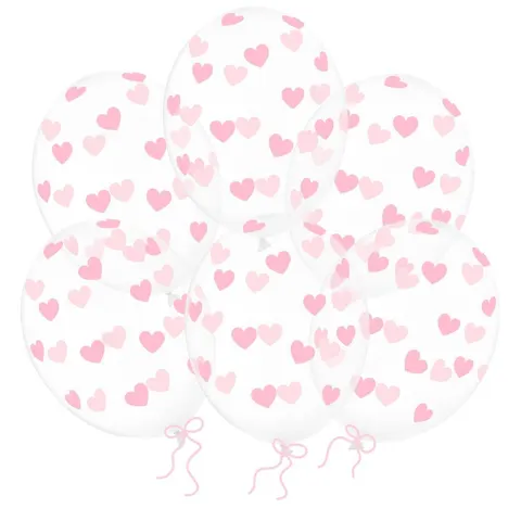 Balony transparentne w jasnoróżowe serduszka 30 cm 14 cali 6 szt