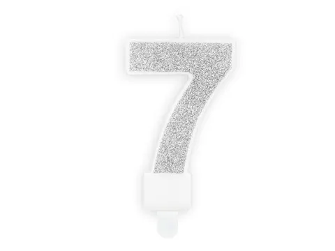 Świeczka cyfra 7 srebrna