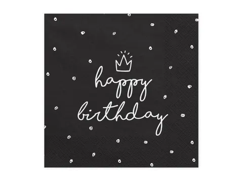 Serwetki papierowe na urodziny happy birthday czarne 20 szt