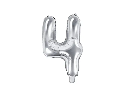 Balon foliowy cyfra 4 srebrny 35 cm