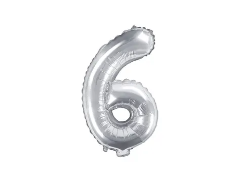 Balon foliowy cyfra 6 srebrny 35 cm