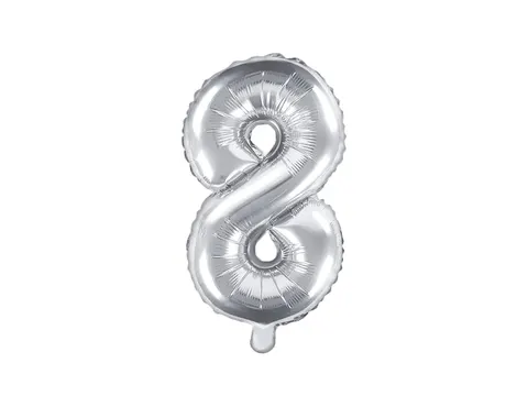 Balon foliowy cyfra 8 srebrny 35 cm