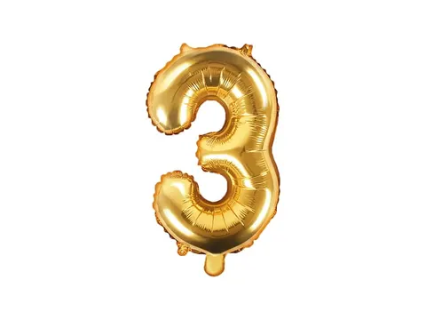 Balon foliowy cyfra 3 złoty 35 cm