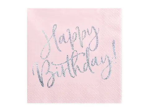 Serwetki papierowe na urodziny Happy B'day! pudrowy róż 20 szt