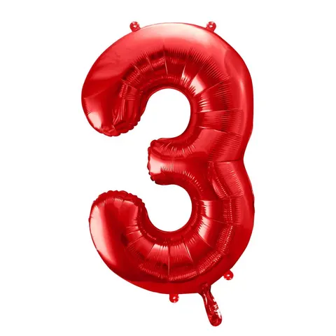 Balon foliowy cyfra 3 czerwony 85 cm