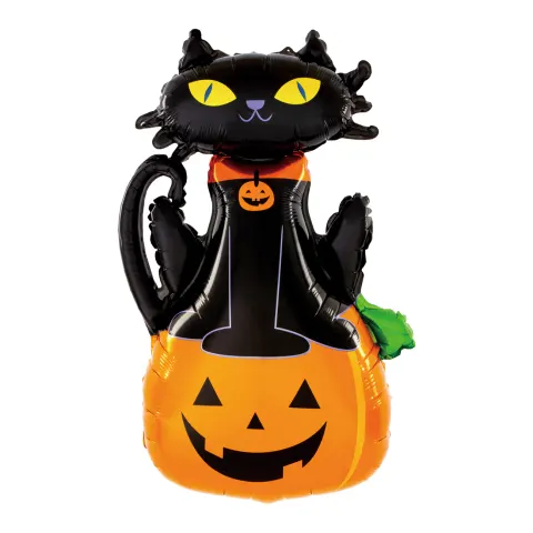 Balon foliowy dynia i kot na Halloween 97 cm
