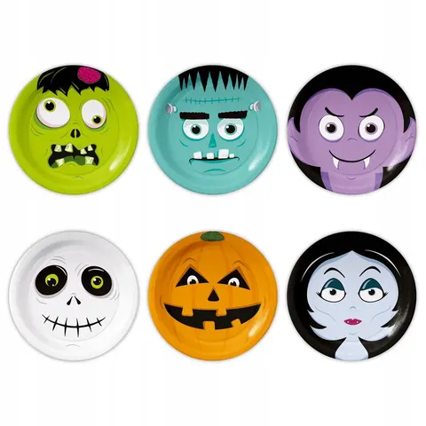 Talerzyki papierowe na Halloween potwory18 cm 6 szt