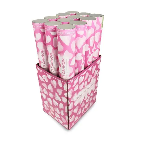 Tuby strzelające konfetti bibułowe serca białe 40 cm 72 pc.