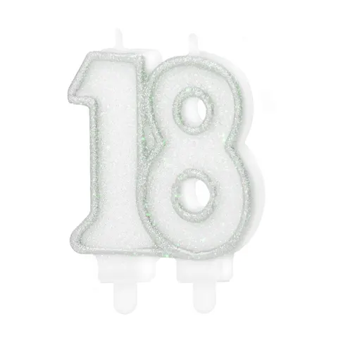 Świeczka cyfra 18 srebrna
