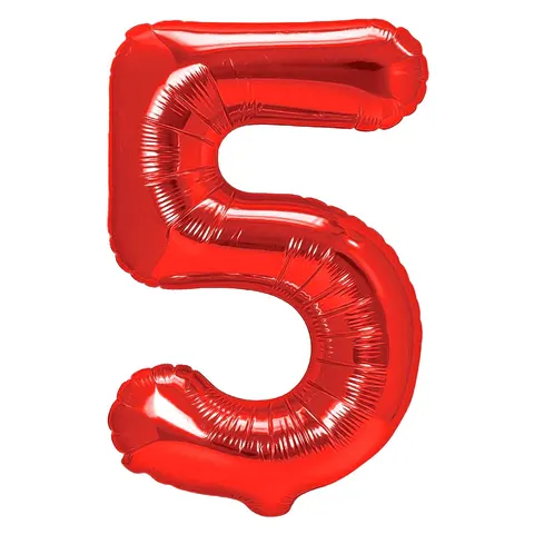 Balon foliowy cyfra 5 czerwony 85 cm