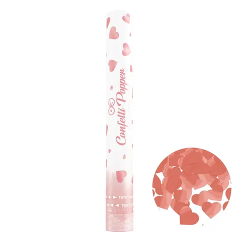 Tuba z konfetti serca metaliczne rose gold 40 cm