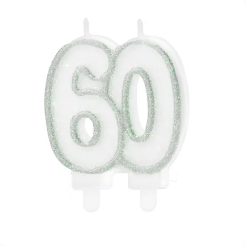 Świeczka cyfra 60 srebrna