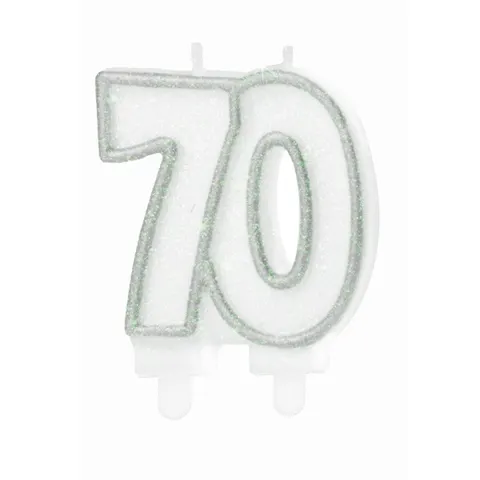 Świeczka cyfra 70 srebrna