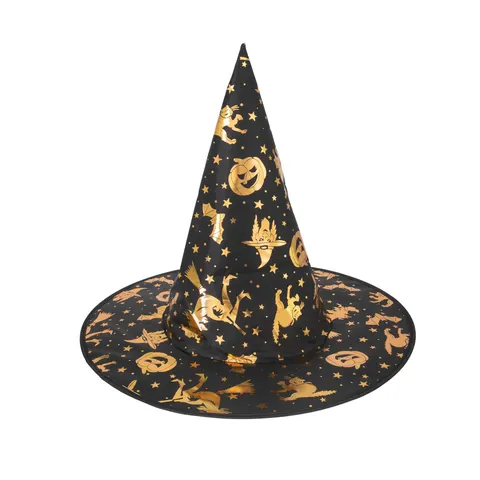 Kapelusz czarownicy Halloween czarno-złoty