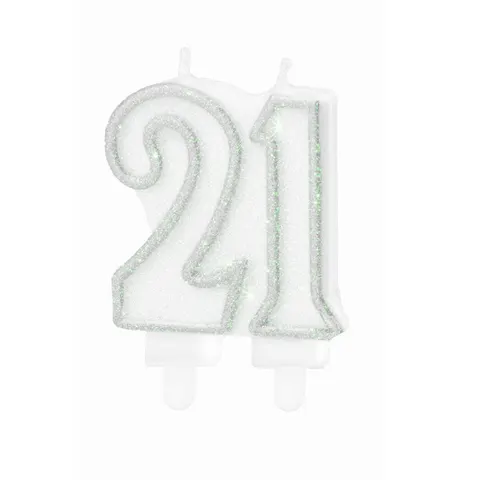 Świeczka cyfra 21 srebrna